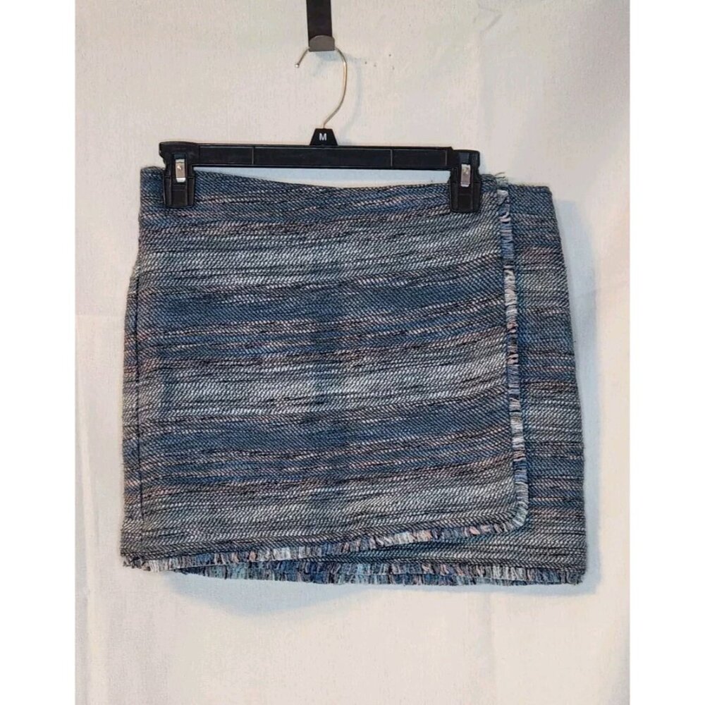 Joie Women's Tweed Faux Wrap Mini Skirt Blues Size Small Lined  Side Zip